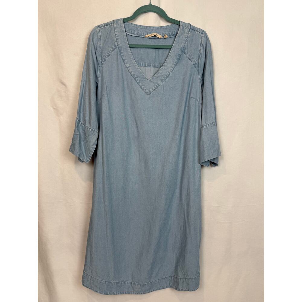 Soft Surroundings Lyocell Chambray Dress Size M Blue V-Neck Bell Sleeve